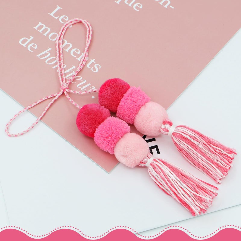 QTKJ Colorful Bohemian Pompom Tassel Keychain Handbags Straw Bag Charms Ornaments Key Ring Pompom Pendantï¼ˆPink 1ï¼‰ - Image 5